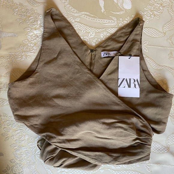 NWT Zara Linen Wrap V-Neck Crop Top Size M - Picture 3 of 10
